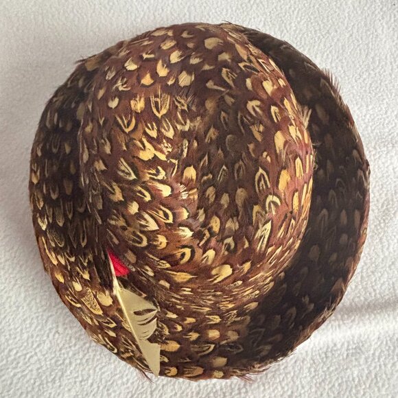 Pheasant Feather Homburg Style Hat Styled by Jack McConnell Red Feather